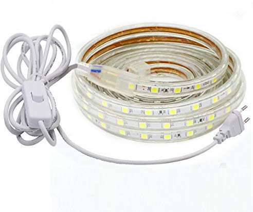 DUVERT Ruban à LED, Ruban LED Etanche avec interrupteur, Lumineux Bandeau Led 220v, 5050 IP65 Etanche Bande Strip Led, blanc froid (3m)