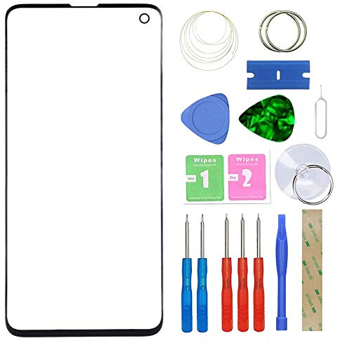 MovTEK Frontglas Display Glas Reparatur Set Ersatz für Samsung Galaxy S10 G973 Front Displayglas mit Werkzeug (Schwarz)