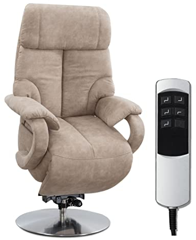 CAVADORE TV-Sessel Istanbul / Fernsehsessel mit Aufstehhilfe & elektrisch verstellbarer Relaxfunktion / 2 E-Motoren / 80 x 115 x 79 / Lederoptik: Beige