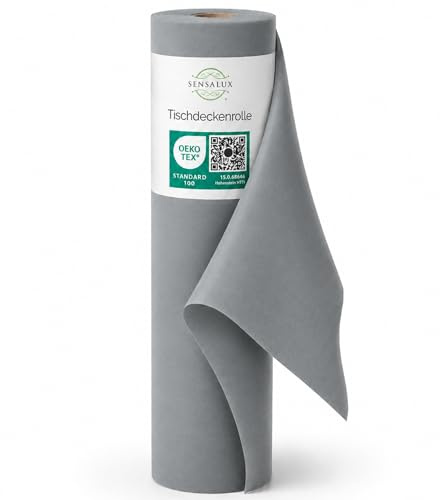 Sensalux Tischdeckenrolle Vlies 1,00 x 10 m Grau, 80 g/m² | abwaschbar, wasserabweisend, stoffähnlich, Tischdecke Rolle, OEKO-TEX, Party, Hochzeit, Catering, Event