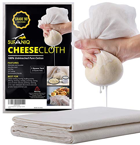 Tela para queso ultrafina de 100 % algodón sin blanquear (grado 90) reutilizable de 0,84 metros cuadrados para colar, hacer queso y hornear de Sufaniq.