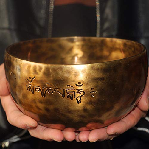 UUK Om Professionnel Son Chant Bol tibétain Set méditation Full Moon Yoga Bowl Le mélange des métaux Multiples, la Main au Népal avec Baguette de Tambour, Chant Coussin Bowl et Striker,Souvenirs,13cm