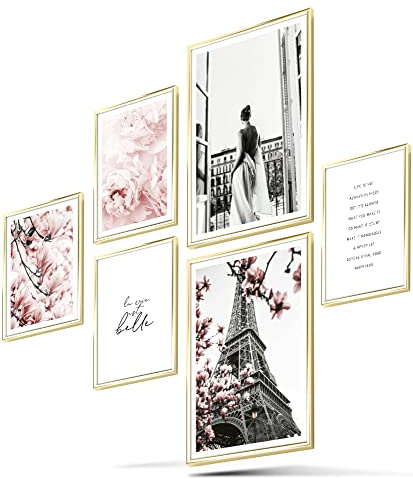 BLCKART Infinity Premium Rose Love Poster Set Bilder Stilvolle Doppelseitige Rosa Bild Wohnzimmer Deko Blumen Paris | 2x A3 | 4x A4 (Rose Love | 6er, Ohne Rahmen)