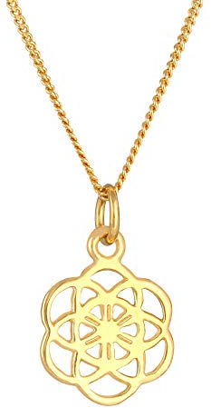 Damen Halskette mit Symbol Anhänger Blume des Lebens (12 mm), Panzerkette im Boho Style aus 925 Sterling Silber vergoldet, Goldene Kette mit Ornament Lebensblume für Frauen und Mädchen, Länge 45cm