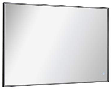 FACKELMANN LED Spiegel New York/Wandspiegel mit umlaufender LED-Beleuchtung/Maße (B x H x T): ca. 100 x 68 x 3 cm/rechteckiger Spiegel mit Sensorschalter/Leistung: 30 Watt/schwarzer Rahmen