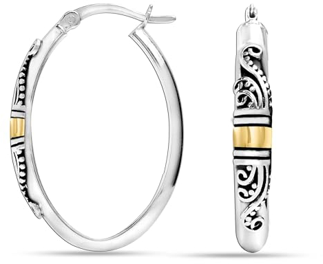 LeCalla Schmuck aus 925er Sterlingsilber, leicht, zweifarbig, O-Form, antike Bali-Creolen für Damen und Teenager, 30 mm