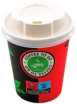 Enpack 400 Schwarz/Rote Pappbecher mit Deckel 200 ml aus Kraftpapier - Kaffeebecher to go zum servieren von Tee, Kaffee, Glühwein oder anderen Getränken - Coffee To Go Becher