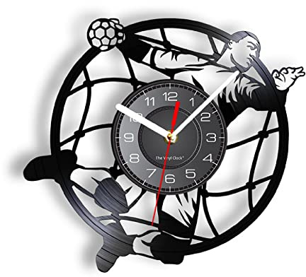 XUSANSHI Wanduhr aus Vinyl Handballspieler Silhouette Wanduhr Schallplatte Teenager Zimmer Sport Wohnkultur Handball Trainer Geschenk 30CM