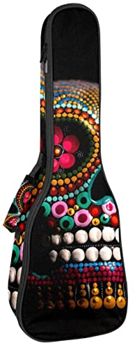 Rucksack für Konzert-Ukulele, strapazierfähig, mit Stauraum, Sopran-, Konzert-, Tenor-Ukulele, 10 mm, gepolsterte Tasche, Totenkopf, Kunst schwarz