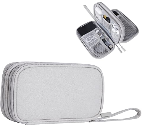 QH-Shop Kabeltasche Elektronische Tasche Doppelte Kabel Zubehör Organizer Tragbare Kabelorganizer für Handy Powerbank USB Sticks Ladegerät SD-Karte, Gray 19 * 11 * 6cm