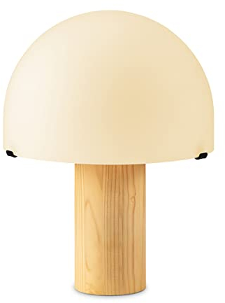 Home Sweet Home Landhaus Tischlampe Mushroom | 23/23/28cm | Weiß | Nachttischlampe | Glas und Holz | für E27 LED-Lichtquelle | mit Kabelschalter | geeignet für Wohnzimmer und Heimbüro