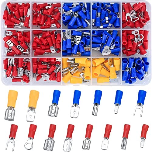 Vwoqiy 280 Piezas Terminales Eléctricos, Conectores de Cable Eléctricos, Terminales Aislados Eléctricamente, Conectores Macho/Hembra Aislados Crimp Terminal Pala y Horquilla(tricolor 280)