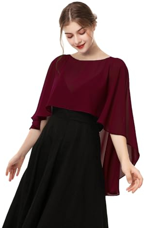 Hotshawl Capelets für Frauen Chiffon Cape Schals und Wraps für Abendkleid Hochzeit Umhänge Cover Up, Burgunder, Einheitsgröße
