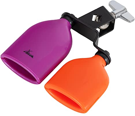 XDrum PB3-VTOG Percussion Block Dual - Zwei unterschiedlich gestimmte Agogo-Blocks an einer Halterung - Aus unverwüstlichem Kunststoff - Kräftiger, durchsetzungsfähiger Ton - Violett/Orange