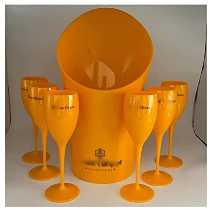Habiba Portable 1 Ice Bucket 6 Small Glass Champagne Flutes Goblet，Plastic Whiskey Cups Ice Buckets，Keep Ice Frozen Longer，Summer Essentials Multifunction
