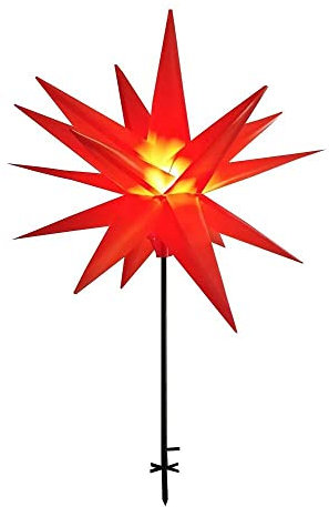 LED-Gartenstecker Kunststoffstern rot 1m 6/16h Timer h:160cm IP44 außen 34061
