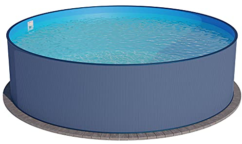 Planet Pool Stahlwandpool Set (7-teilig) hoch rund 350 x 120 cm, Stahl 0,4 mm anthrazit Folie 0,4 mm blau
