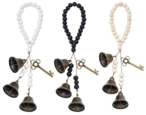 OLYCRAFT 3Pcs Witch Bells with Wood Beads for Door Knob Hanger Pagan Bell Decor Wood Beads Antique Magic Keys Witchy Room Home Decor Witchy Gifts