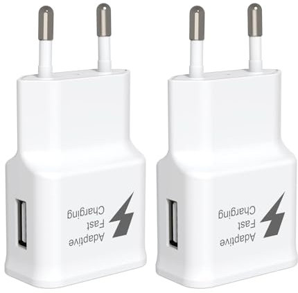 Samsung15W Chargeur Rapide Prise USB [2-Pack] pour Samsung Galaxy S22, S21, S20, S10, S10e, S9, S8, S7, S6, Edge/Plus/Active/A13/A14/A53 5G/Note 5/8/9/10/20 et autres appareils de charge rapide(Blanc)