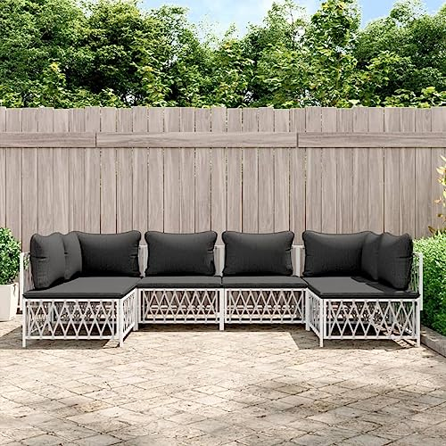 BULANED 6-TLG. Garten-Lounge-Set mit Kissen Weiß Stahl, Gartenmöbel, Möbelsets, Garten Lounge, Balkonmöbel Lounge, Lounge Möbel Outdoor, Gartengarnitur, Sitzlounge Balkon 3186908