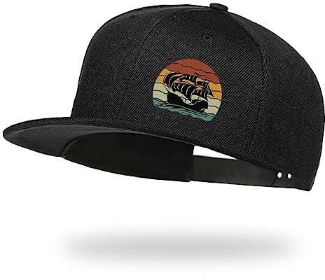 Segelboot-Hut Snapback Hüte für Herren Schwarz Flache Rechnung Krempe Fitted Hat Verstellbare Trucker Snap Rucksack Hüte, Black13, 2