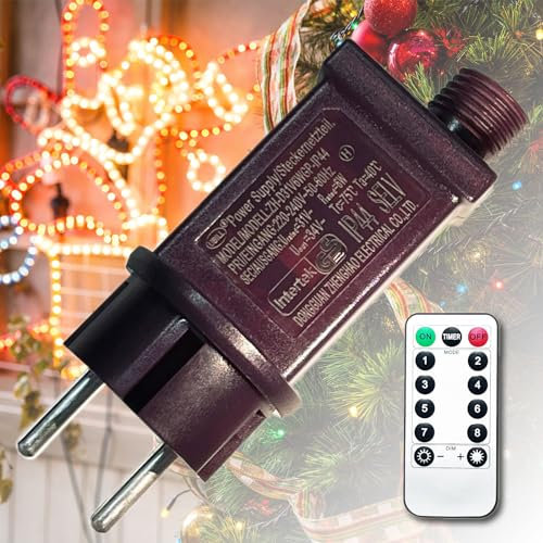 AIFIZO 31V LED Netzteil AIFIZO für Weihnachtsbeleuchtung, IP44 led Netzteil mit Fernbedienung für Niederspannungs-LED-Adapter, Lichterketten Netzteil, 8 Verschiedene Lichtmodi
