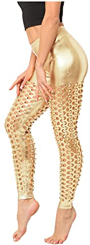 BLIBUNALA Damen Slim Leg Casual Glitter Yoga Bling Leggings Leggings für Urlaub Paillettenhosen glänzende Pailletten Outfits Yogahosen Schuppen Leggins Damen (Gold, One Size)
