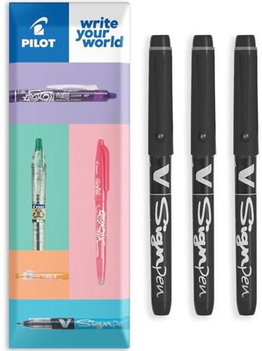 PILOT V Sign Pen Fineliner Marker Pens - 2.0mm Nib Tip - 0.6mm Line Width - Pack of 3 (Black) in Envelope Gift Packaging