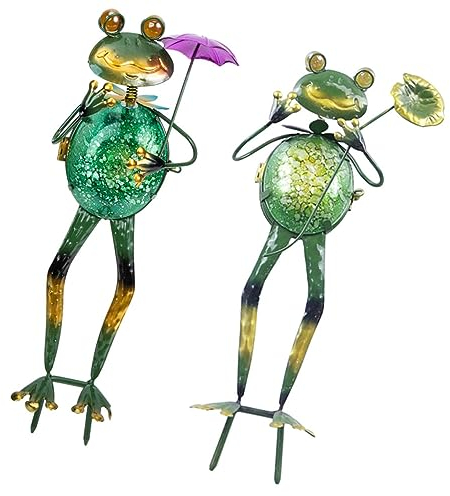 Yardwe 4 Stück Frosch Solarlicht Dekoratives Solarlicht Innenhof Led-licht Frosch Licht Frosch-gartendekoration Gartenskulptur Ornament Frosch Solarlampe Lotus Blatt Metall Draussen