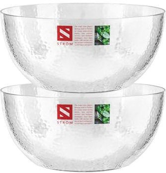 HOMESHOPA Serving Bowls, 2 Pack 140 oz Clear Plastic Mixing Bowls, Reusable Lightweight Durable Popcorn Salad Bowls, Round Multi-Use Kitchen Cooking Bowl Set for Party, Picnic, Outdoor Dining