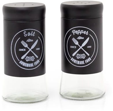 Vintage Style Glass Salt & Pepper Set | Retro Salt and Pepper Pots Salt and Pepper Shakers | 2 Piece Black Cruet Set Salt and Pepper