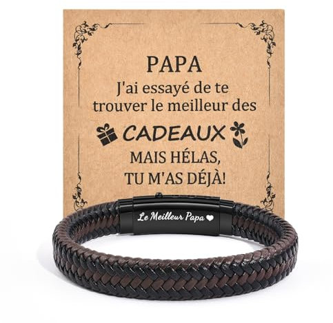 CheersLife Cadeau Fete des Peres - Cadeau Papa Bracelet Cadeau Noël pour Papa - Cadeau Fête des Pères Original DAD Bracelet - Cadeau Anniversaire Papa Noël Fête des Pères - Gravure Le Meilleur Papa