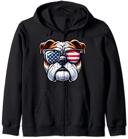 Lunettes de soleil motif bouledogue anglais drapeau américain Sweat à Capuche