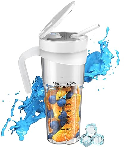 Carziyer 470ML Mini Blender batidora portatil, Mezcladora Prensa Cítrica Eléctrica, 4000 mAh licuadora portatil Recargable USB Multifuncional (Blanco)