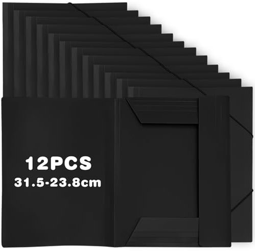 TOATELU Einschlagmappe A4 mit Gummizug: 12 Stück Präsentationsmappe A4 PP-Kunststoff Eckspanner, Dokumentenmappe Präsentationsmappe, Schwarz