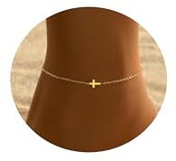 NONAMOIS Bracelet de cheville pour femme - Plaqué or 18 carats - Étanche - Rond - Avec perles - Clip en papier - Perles - Bracelet de cheville - Bijoux de pied