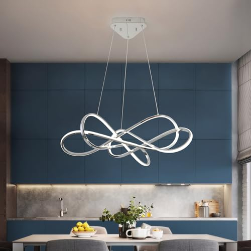 Huillefu LED Modern hängelampe esstisch lampe wohnzimmer lampen pendelleuchte schwarz esstischlampe Dimmbare DIY Design kronleuchter Hängend Höhenverstellbar (Verchromt, 65cm)
