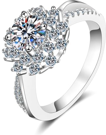 KnSam 18 Karat Au750 Weißgold Diamantring, 1ct Labor Erstellt Diamant Partnerringe Klassiker Rund Design, 18K Gold Echter Schmuck für Damen, Gr.49 (15.6)