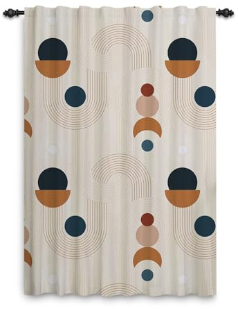 ggaimwf Böhmische Vorhänge Stangentasche Mid Century Geometrisch minimalistisch Moderne Kunst Beige Muster Vorhang Vorhänge im Boho-Stil Für Schlafzimmer Tür Fenstervorhänge 117x175cm 1 Stück
