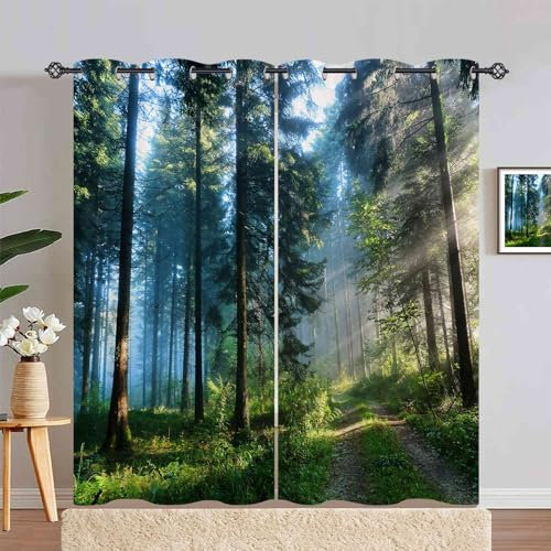 ANHOPE Misty Wald Dschungel Baum Gardinen Blickdichte mit Ösen Weich Thermo Vorhänge Blackout Curtain Vorhang Wohnzimmer Schlafzimmer Verdunklungsvorhänge 2er Set H 245 x B 200 cm