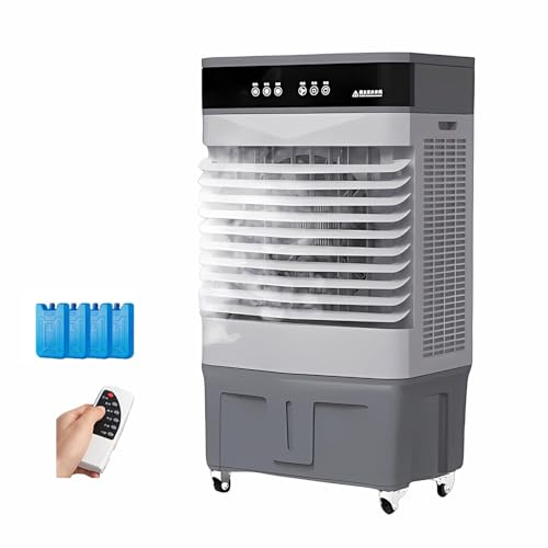 Enfriador de Aire Evaporativo Industrial con Control Remoto 3 Velocidades Oscilación de 120° Ruido Bajo Temporizador de 12h con Ruedas