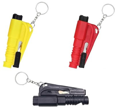 Taicols 3 Stück Notfall-Schlüsselanhänger für Autoflucht, 3 in 1 Auto Sicherheitshammer, Family Pack Gurtschneider und Fensterbrecher, Nothammer Rettungswerkzeug mit Pfeife (A)