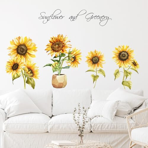 astylishome Wall Stickers for Bedrooms for Girls Decoration Sunflower Sticker Decals Yellow Flowers Garden DIY Art Decor for Living Room Home Bedroom TV Walls Decorations 1203