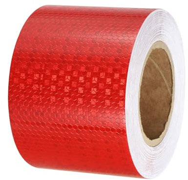 PATIKIL Cinta Reflectante Adhesiva, 10cm x 25m PVC Cinta de Advertencia de Seguridad de Alta Visibilidad Impermeable para Nocturna Camiones Coches Ropa, Rojo