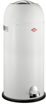 Wesco Kickmaster Maxi Abfallsammler in der Farbe weiß, pulverbeschichtetes Stahlblech, eingebauter Dämpfer, 40 Liter Volumen, großer Einwurf