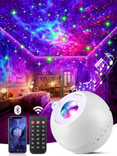 Galaxy Projector Star Projector Night Light Projector, 15 Colors+15 White Noises Galaxy Light Projector for Bedroom Lights,Bluetooth Ceiling Projector Light,Remote Baby Sensory Lights for Autism Gifts