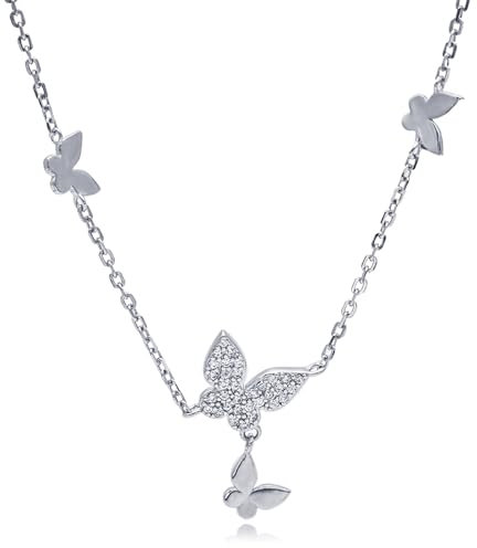 Evensee Schmetterling Halskette Damen Silber 925, Ketten Mit Mehreren Butterfly Anhängern, 925 Sterling Silber Chain, Modischer Schmuck Collier, Geschenk für Frauen und Mädchen
