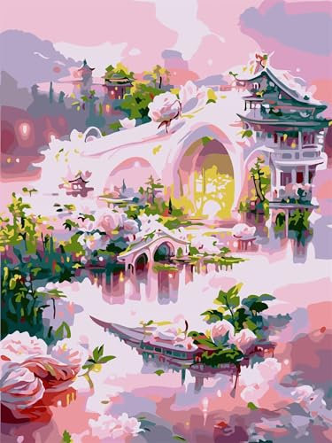 Yoonqun Peinture par Numéros pour Adultes,Palais rose fantastique DIY Peinture à l'huile par Numéros sur Toile,Acrylique Kit de Peinture par Numéros pour Maison Décoration,sans Cadre 60x75cm