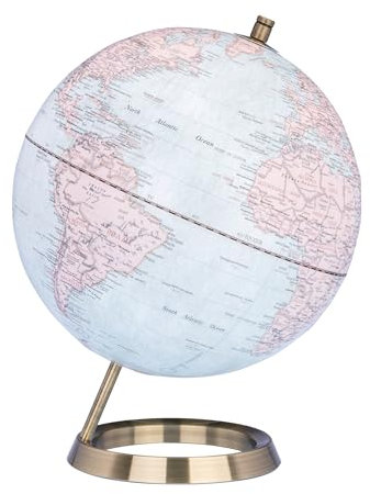 TROIKA Globus 23,5 GRAD matter Globus hellblaue Meere & beige Landflächen Ø 25 echtes Kartenrelief verchromter Metallfuß in gebürsteter Optik, weicher Filzboden