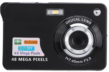 48MP 4K Digital Camera, Anti Shake Vlogging Camera with 8x Digital Zoom, 2.7 Inch Screen, Night Vision Rechargeable Compact Camera for Kids Students (Black)